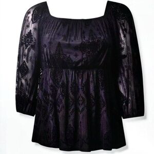 TORRID Flocked Mesh Square Neck Puff‎ Sleeve Peasant Top NWT Size 5X